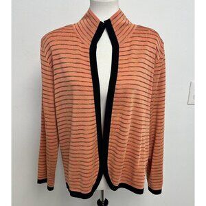 MISOOK Peach Black Striped Open Front Collared Sweater Blazer Jacket L
